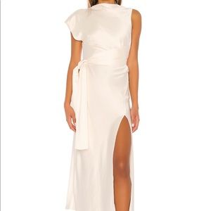 BEC + BRIDGE PIPER ASYMMETRICAL MIDI DRESS IVORY